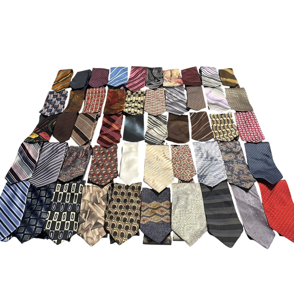 Bulk Lot of 50 Mens Neckties Silk Poly Blend Assorted Patterns Colors